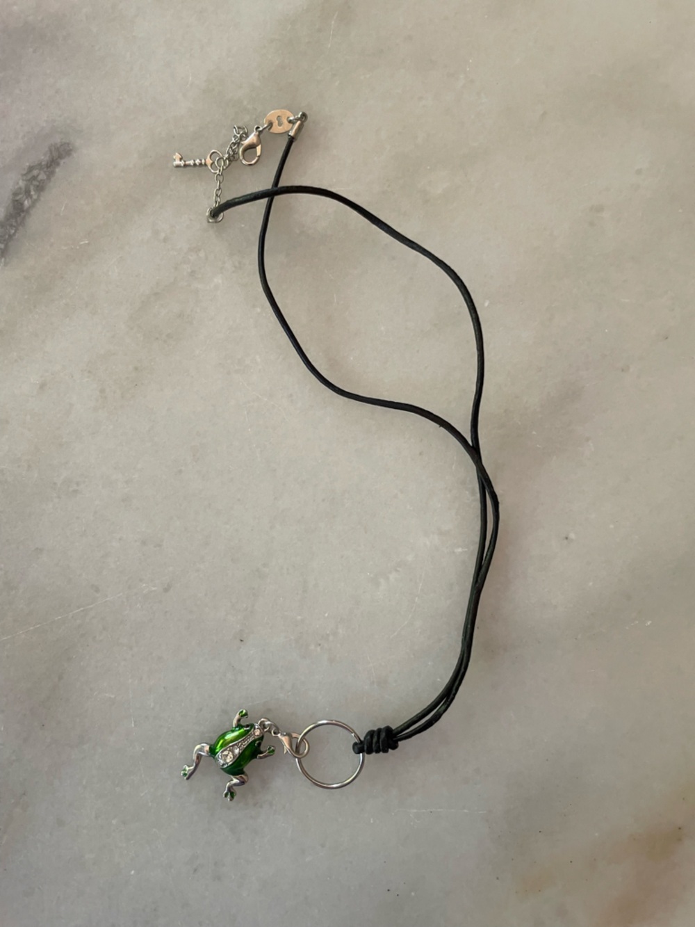 Green Frog Charm Leather Necklace